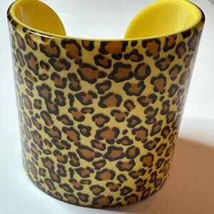 Yellow and Brown Leopard Print Cuff Bracelet French Atelier acrylic 6.5